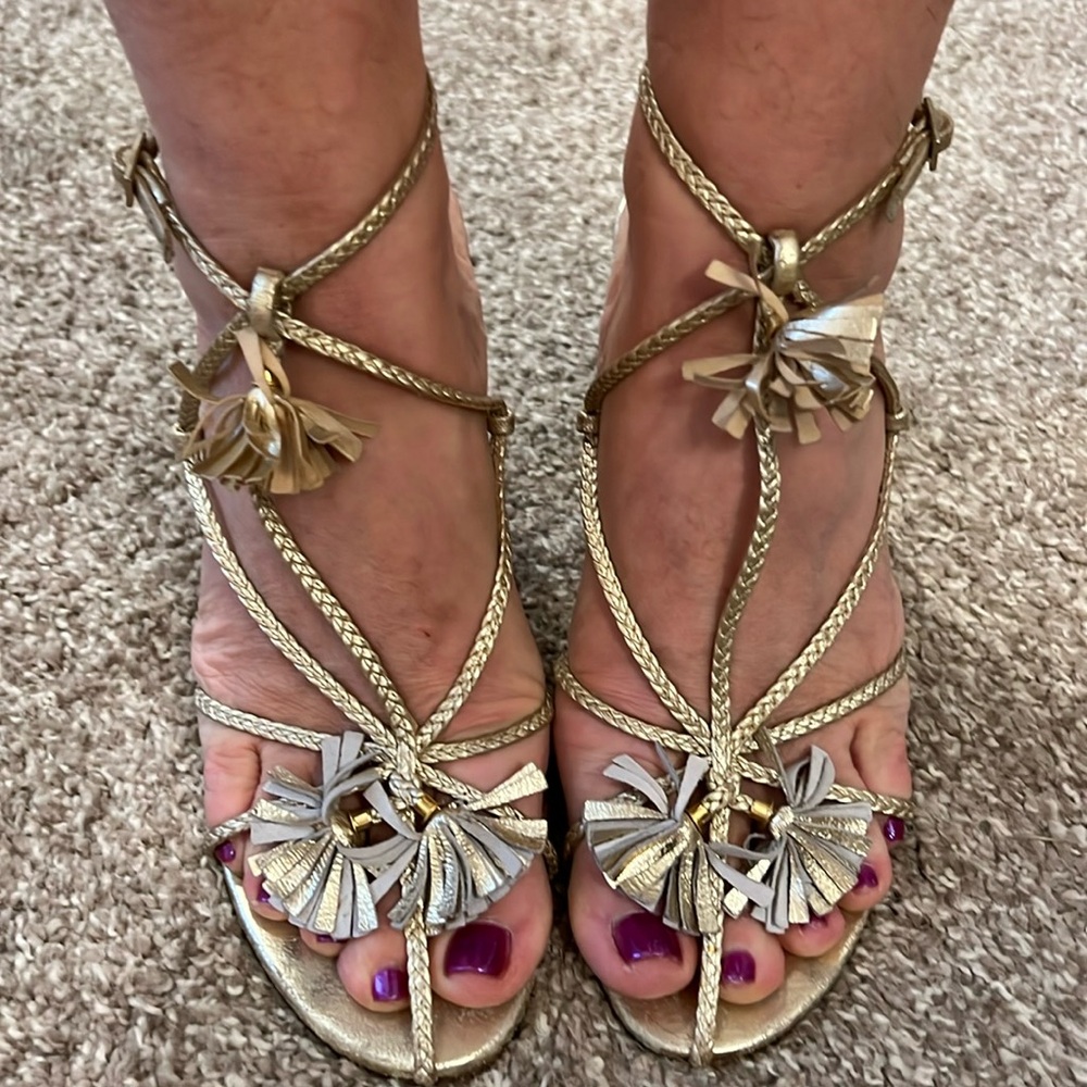 Stunning Vintage Dior gold strappy fringy sandals